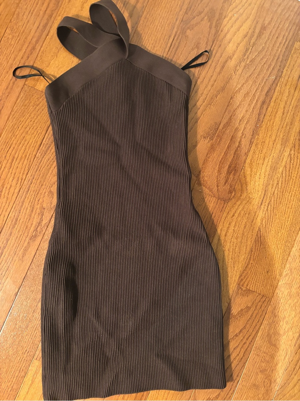 Aritzia Babaton Classic Brown Ribbed Halter Bodycon Dress